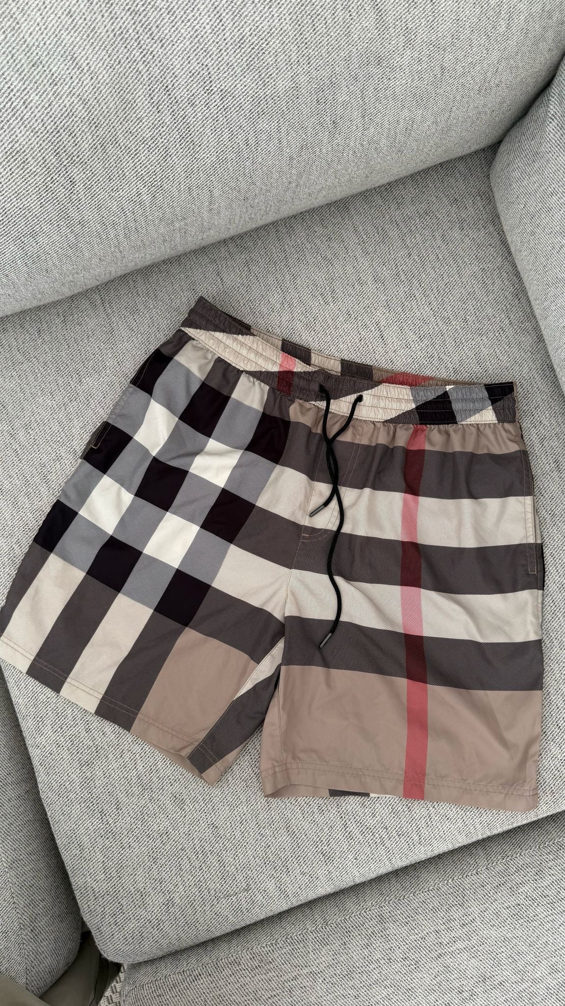 Burberry Beige Checked Swimshorts - Medium