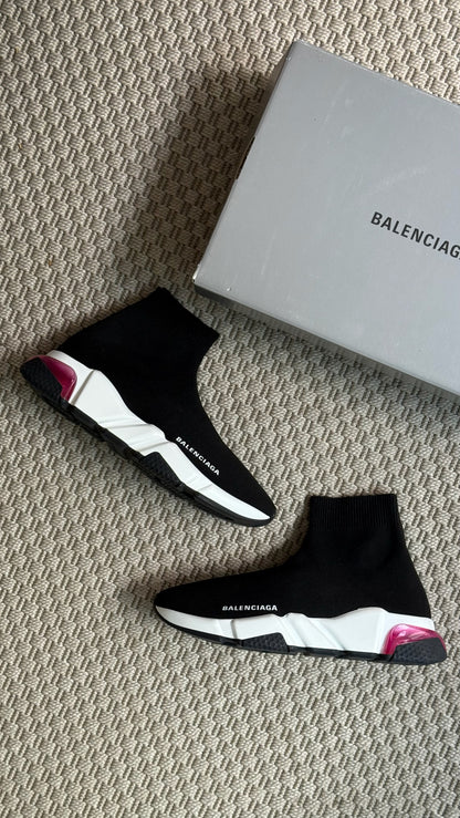 Balenciaga Black White Pink Speed Trainers- UK 5