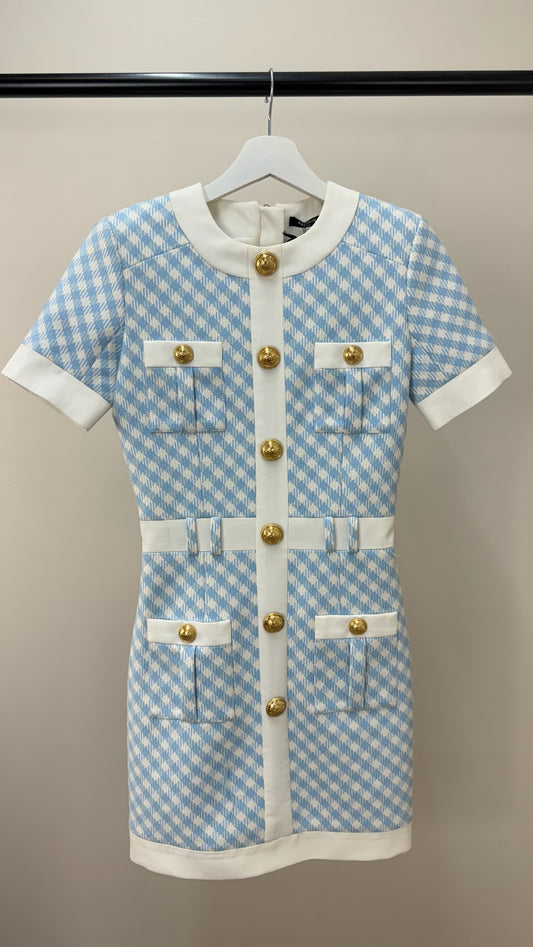 Balmain Blue White Checked Dress -UK 6/34