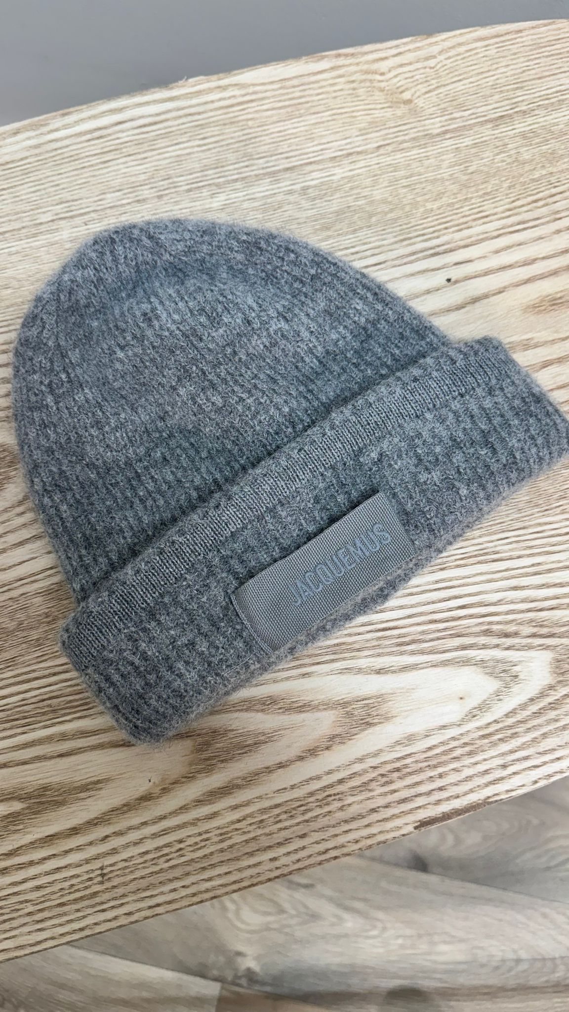 Jacquemus Grey Ribbed Le Bonnet Gros Beanie Hat