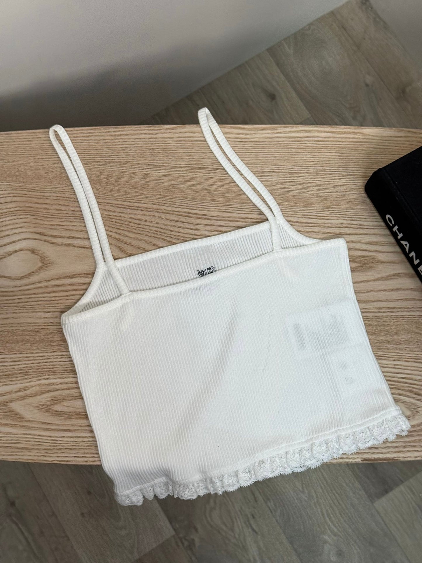 Miu Miu White Frill Ribbed Vest Top - Medium