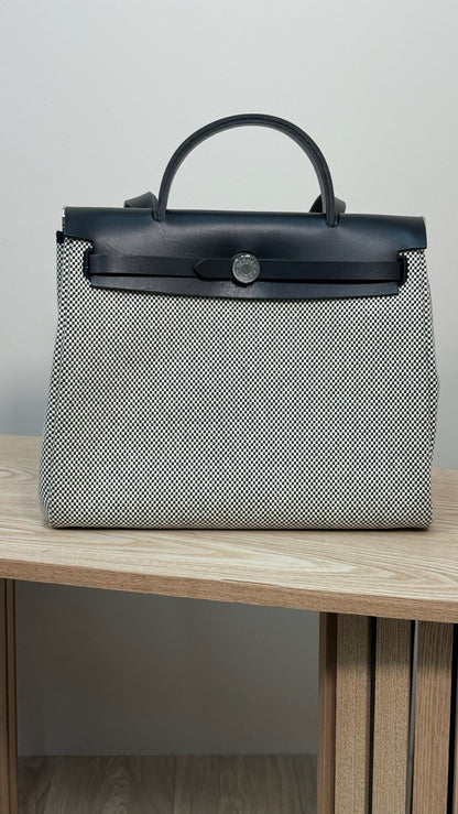 Hermès  Herbag 31 Vache Hunter Toile Quadrille Viking Black White Full Set