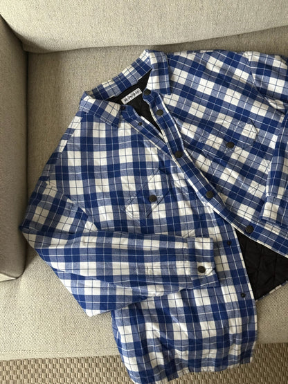 Balenciaga Blue White Checked Swing Quilted Jacket - size 34-SMALL