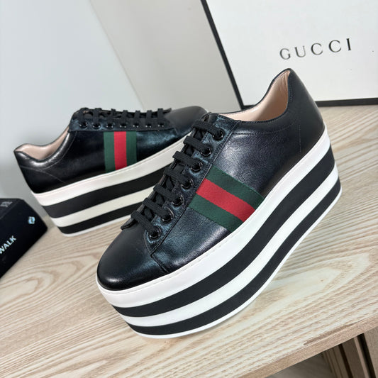 Gucci Black Quentin Peggy Stripe Platform Shoes – New In Box EU 38.5 / UK 5.5