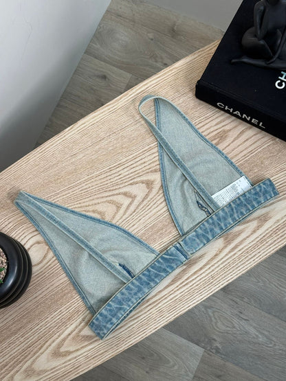 Prada Denim Plaque Logo Bralette Crop - EU 44