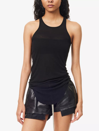 Rick Owens Black Sheer Ribbed Vest -40/M