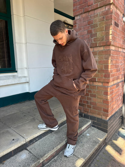Honor The Gift Brown Embroidered Script Tracksuit – Large Hoodie / Medium Bottoms