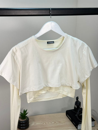 Jacquemus Cream & White Cropped Long Sleeve Layered Top - Medium