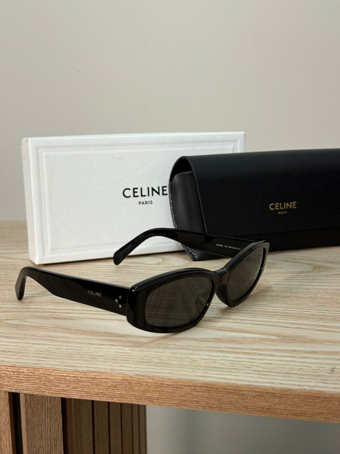 Celine Black Logo Rectangle Curved Thick Sunglasses - One Size