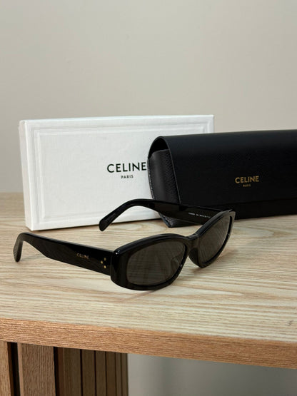 Celine Black Logo Rectangle Curved Thick Sunglasses - One Size
