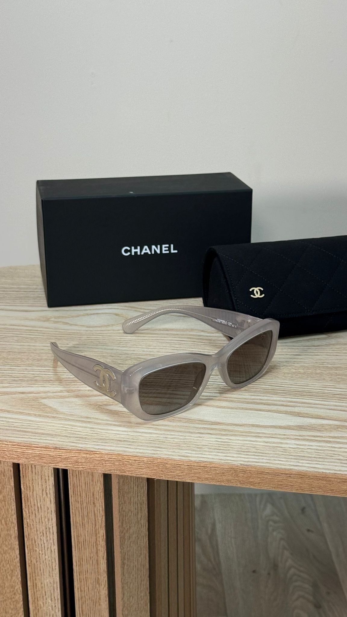 Chanel Grey Clear CC Logo Sunglasses - One Size