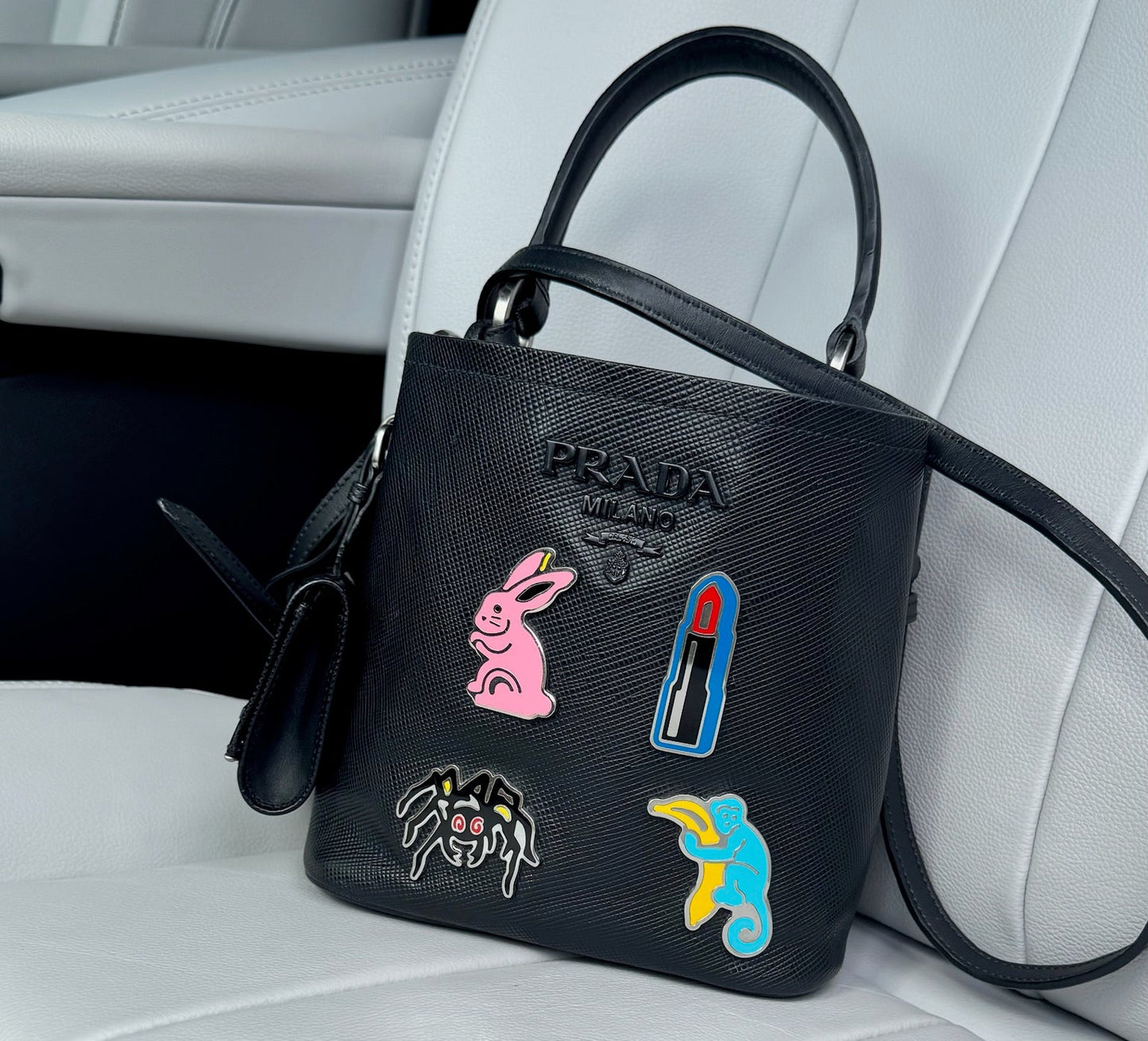 Prada Saffiano Panel Tote Bag Black Shoulder Bag