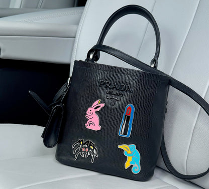 Prada Saffiano Panel Tote Bag Black Shoulder Bag