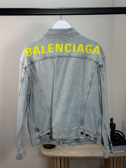 Balenciaga Denim Yellow Logo Jacket - Size 36-SMALL