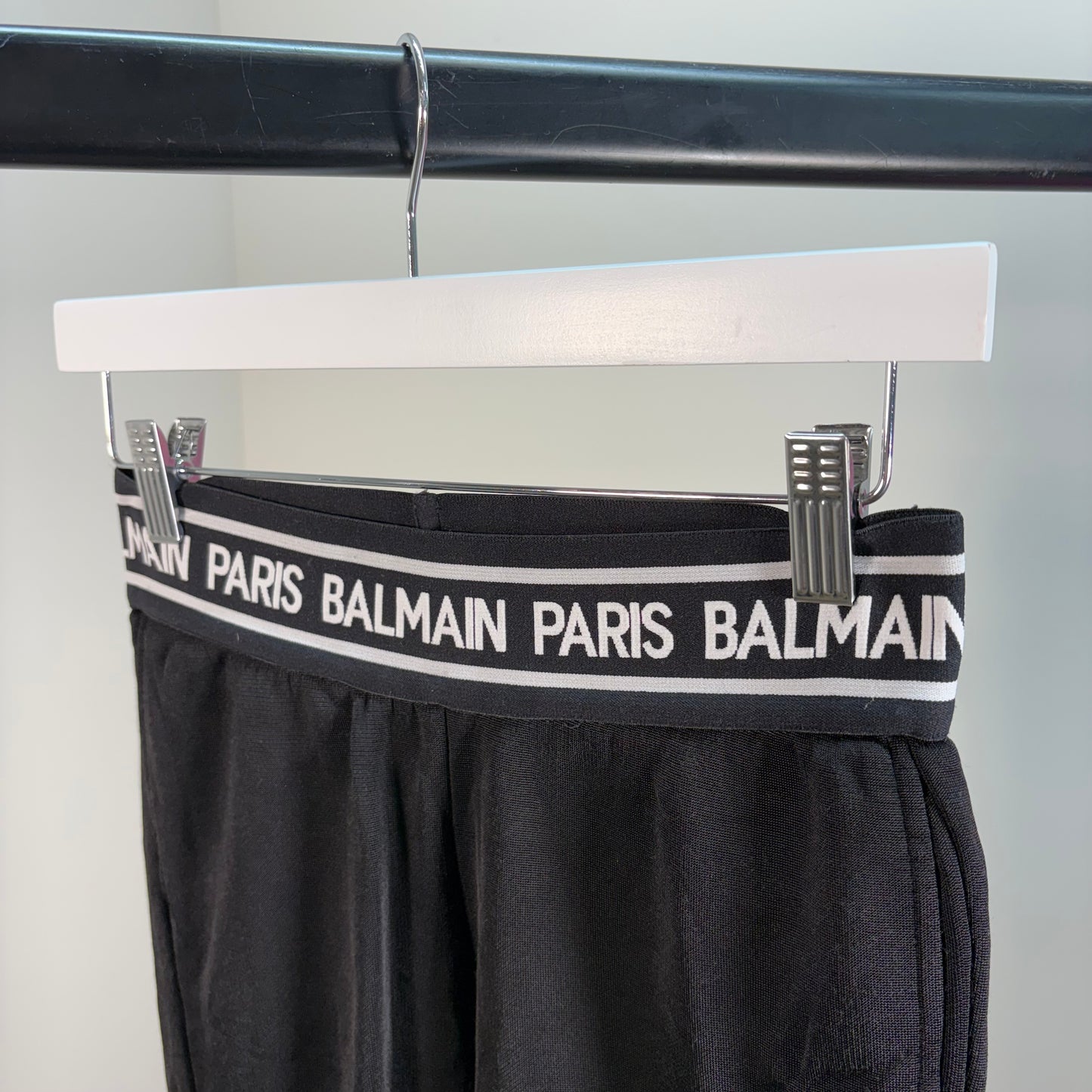 Kids Balmain White Logo Waist Black Silver Cuff Tracksuit Bottom’s – Age 12