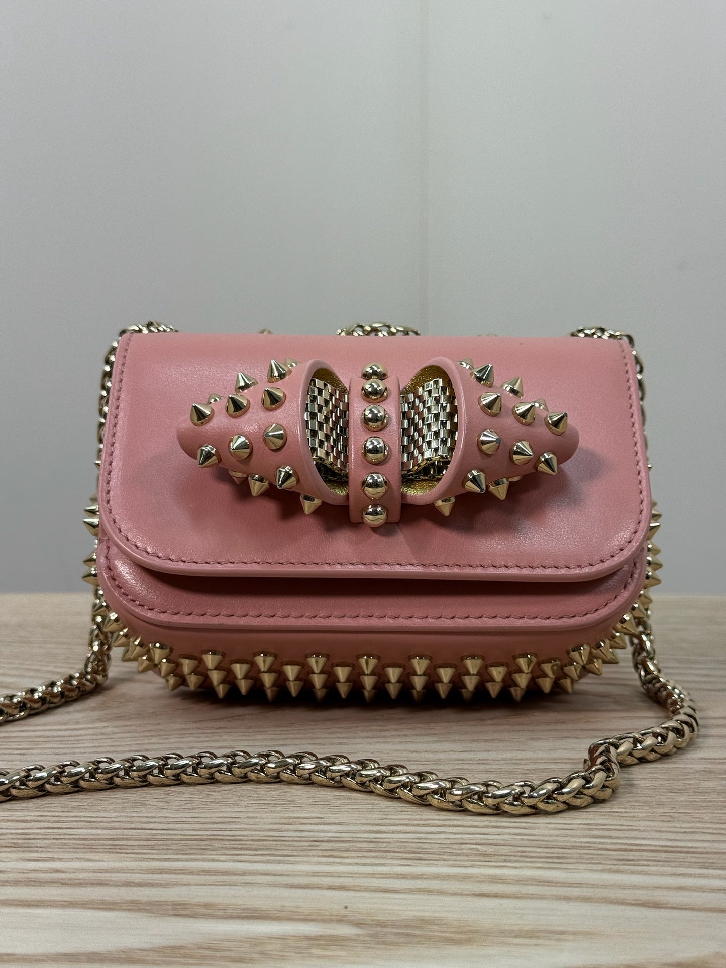 Chrisitan Louboutin Pink Leather Spiked Sweet Charity Bag - One Size