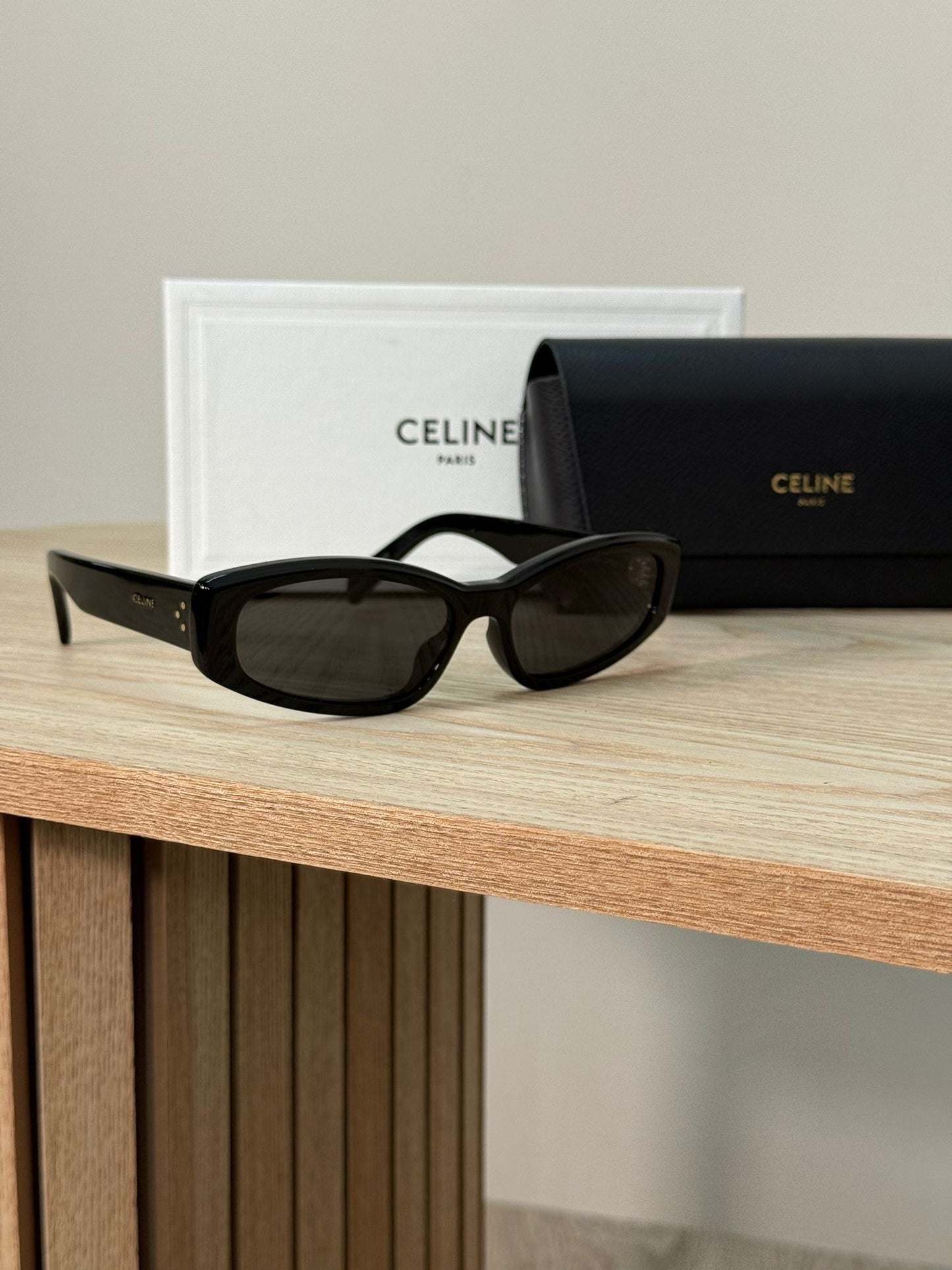 Celine Black Logo Rectangle Curved Thick Sunglasses - One Size