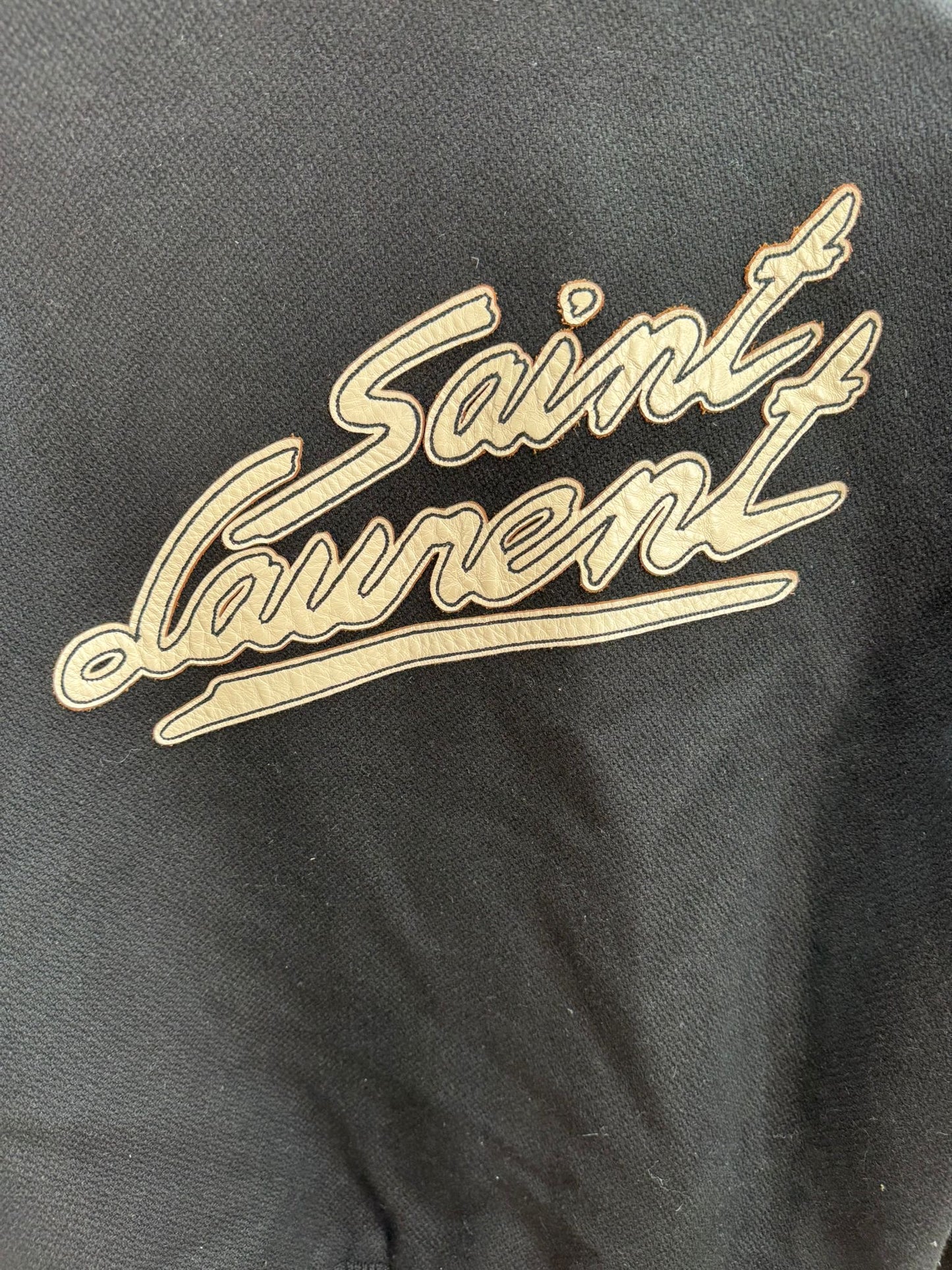 Saint Laurent Black & White Wool-Rich Teddy Varsity Bomber Jacket – 52 / XL