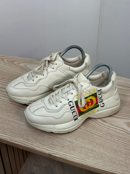 Gucci Cream Rhython Vintage Logo Trainers - UK 6