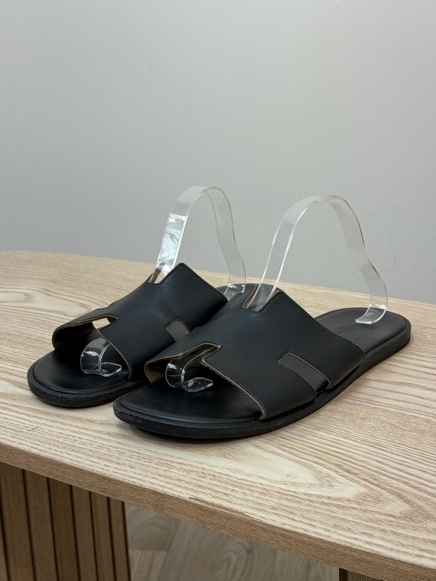 Hermès Black & Khaki Oran Leather Slider EU44/UK10