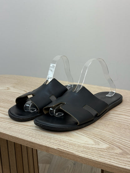 Hermès Black & Khaki Oran Leather Slider EU44/UK10