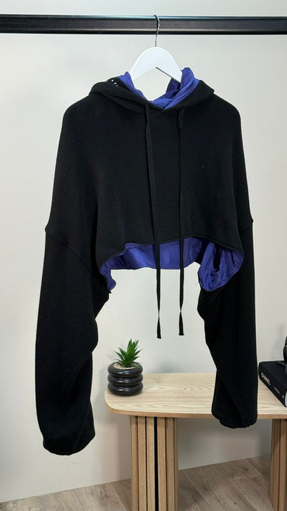Unravel Black And Purple Cropped Hooded Jumper - Small