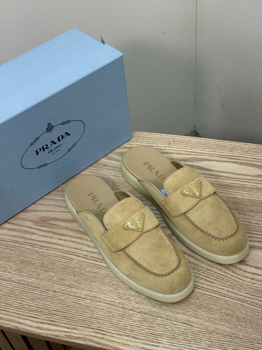 Prada Nude Suede Loafer Mules- Brand New In Box Uk 4.5