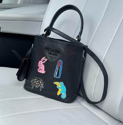 Prada Saffiano Panel Tote Bag Black Shoulder Bag