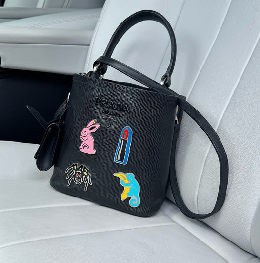 Prada Saffiano Panel Tote Bag Black Shoulder Bag
