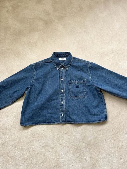 Celine Denim Cropped C Celine Triomphe Embroidery Shirt-New In Tags Large Fit 8/10