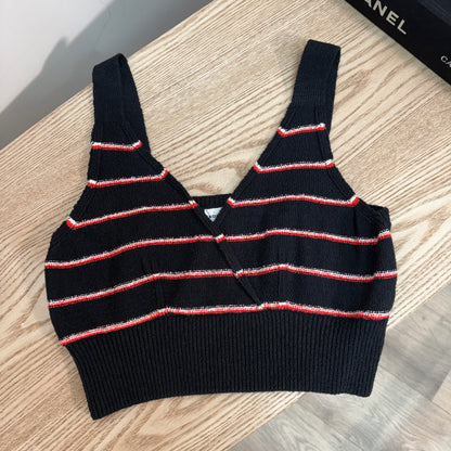 Sonia Rykiel Cream & Red Striped Crop Top - Medium