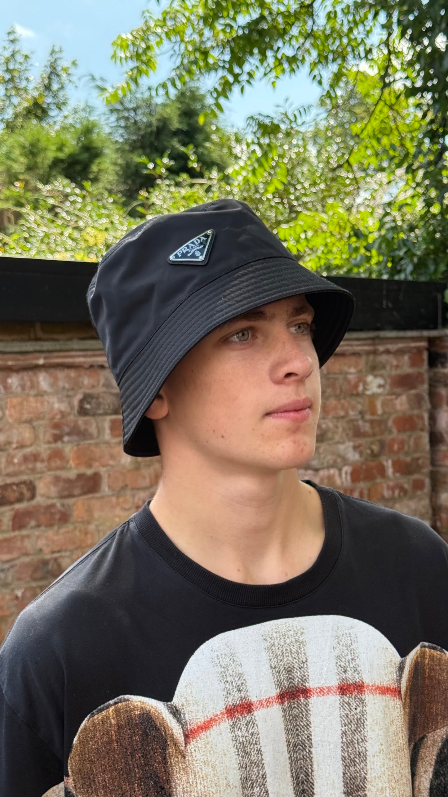 Prada Black Re-Nylon Plaque Bucket Hat - Large In Tags