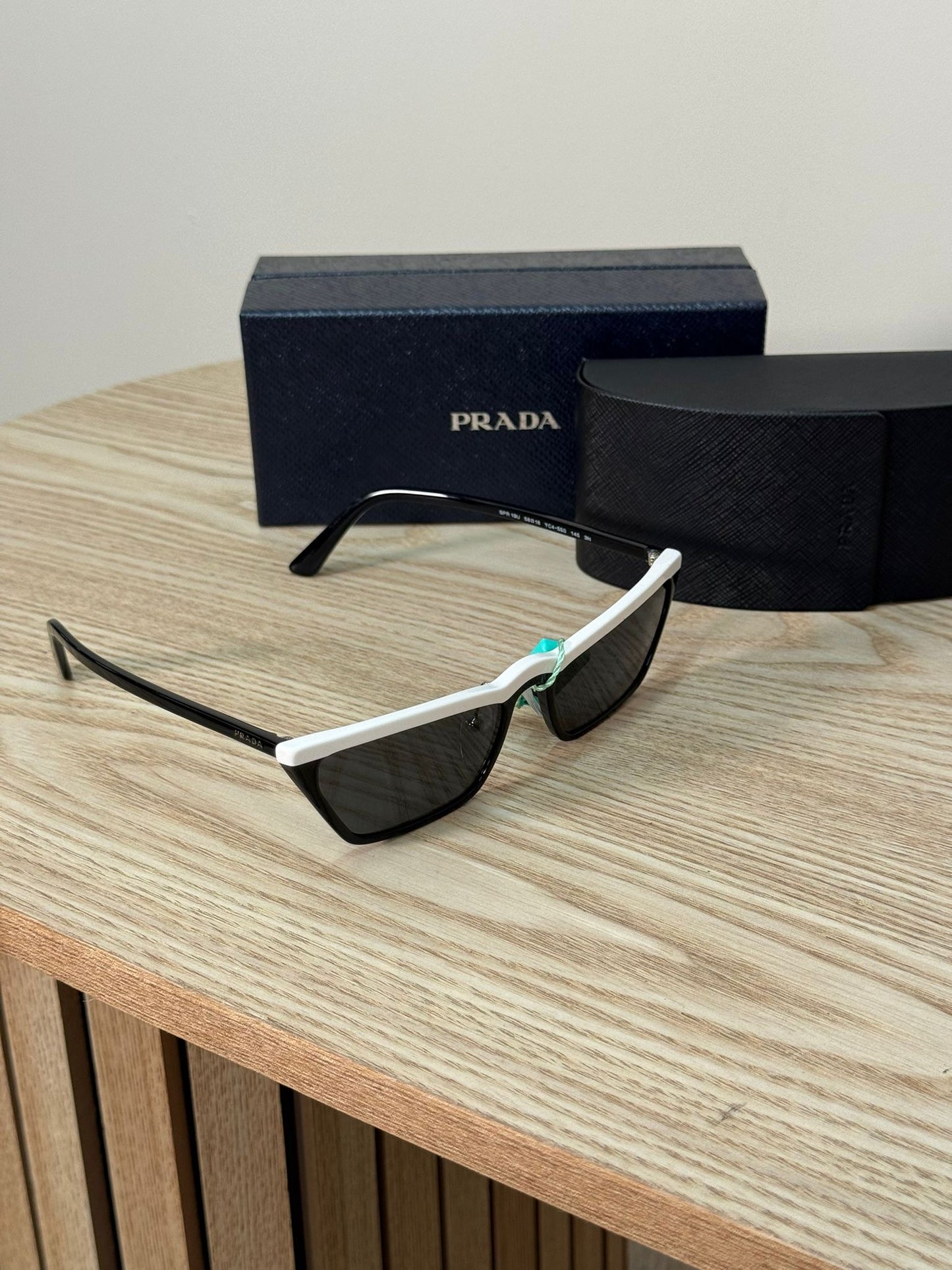 Prada Black Skinny White Band Sunglasses - Brand New In Box