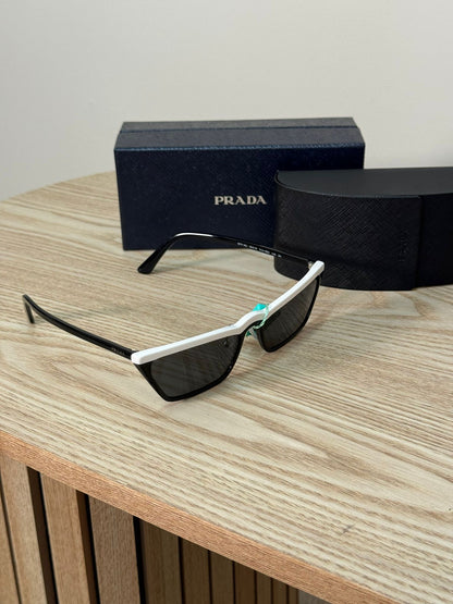 Prada Black Skinny White Band Sunglasses - Brand New In Box