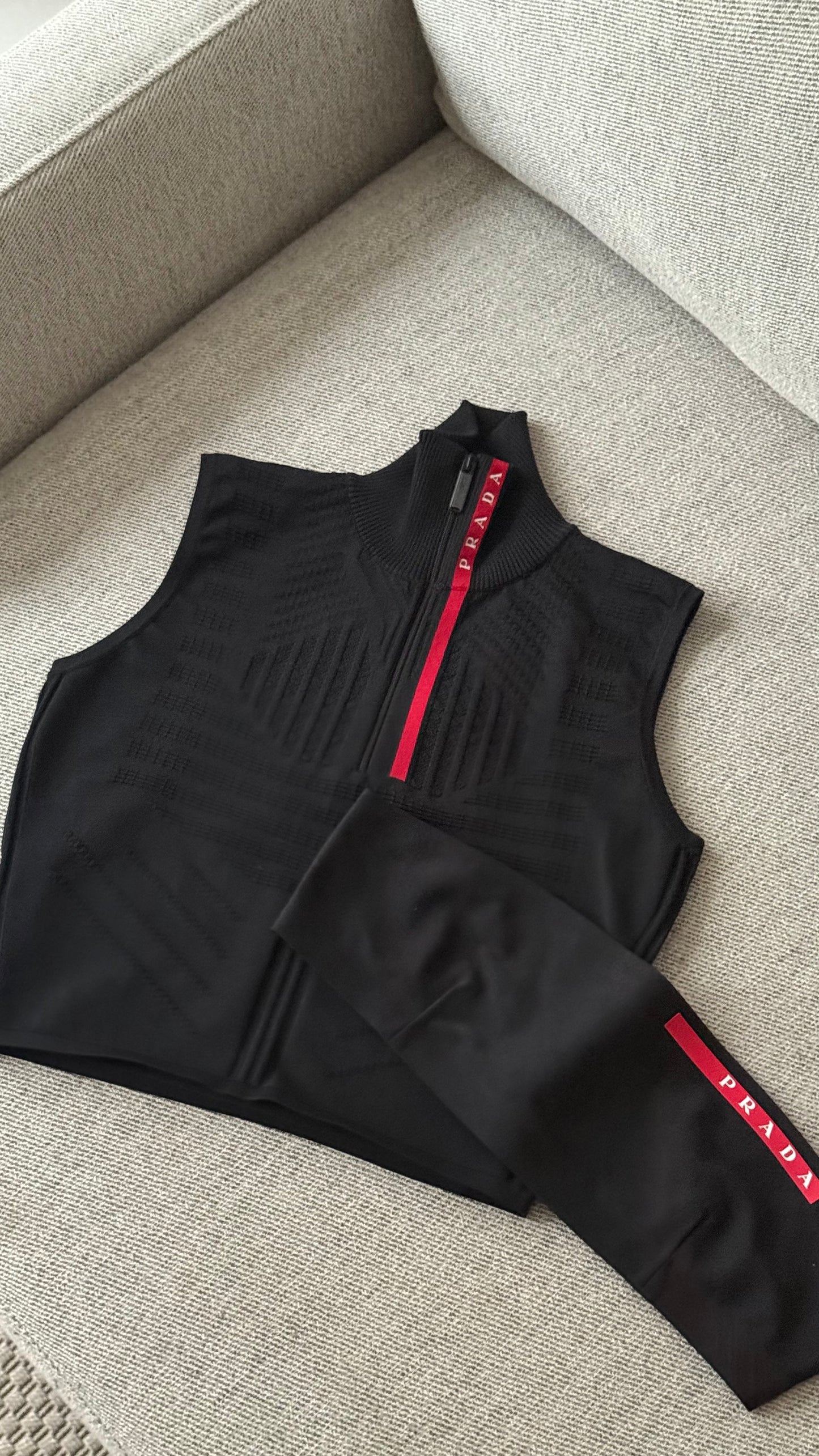 Prada Black Red Logo Bandeau Top - Medium