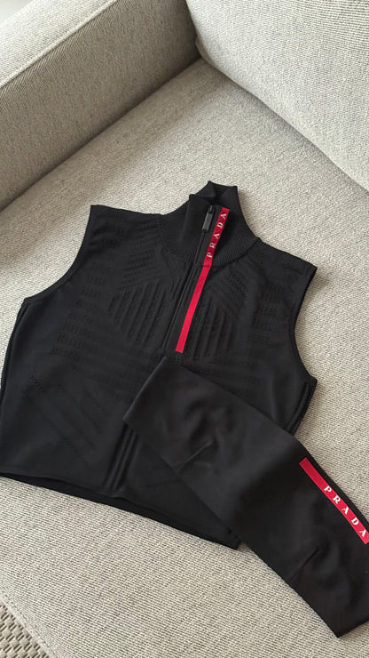 Prada Black Red Logo Bandeau Top - Medium