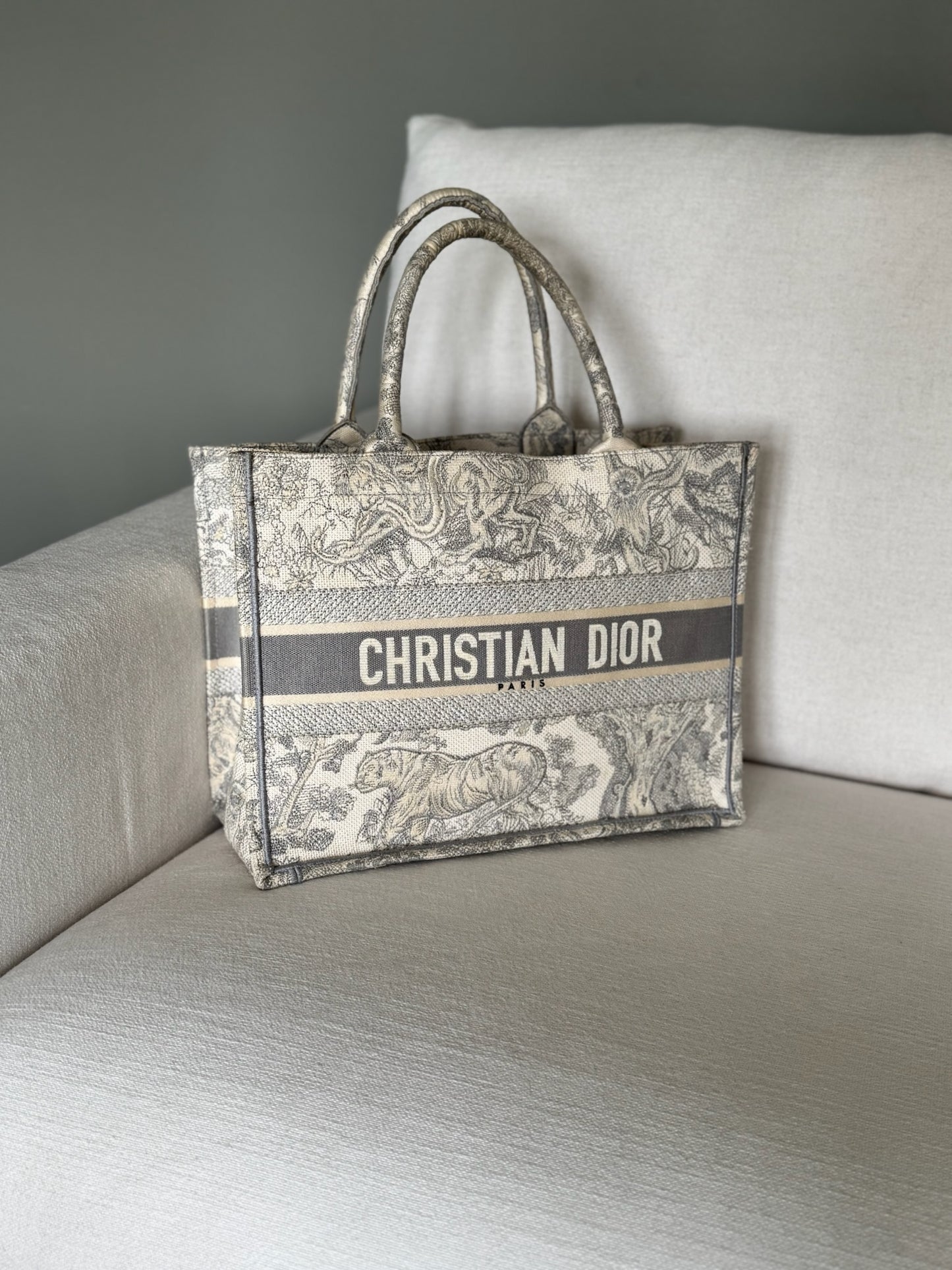 Christian Dior Medium Dior Book Tote - Gray Dior Oblique Embroidery and Calfskin