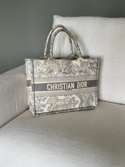Christian Dior Medium Dior Book Tote - Gray Dior Oblique Embroidery and Calfskin