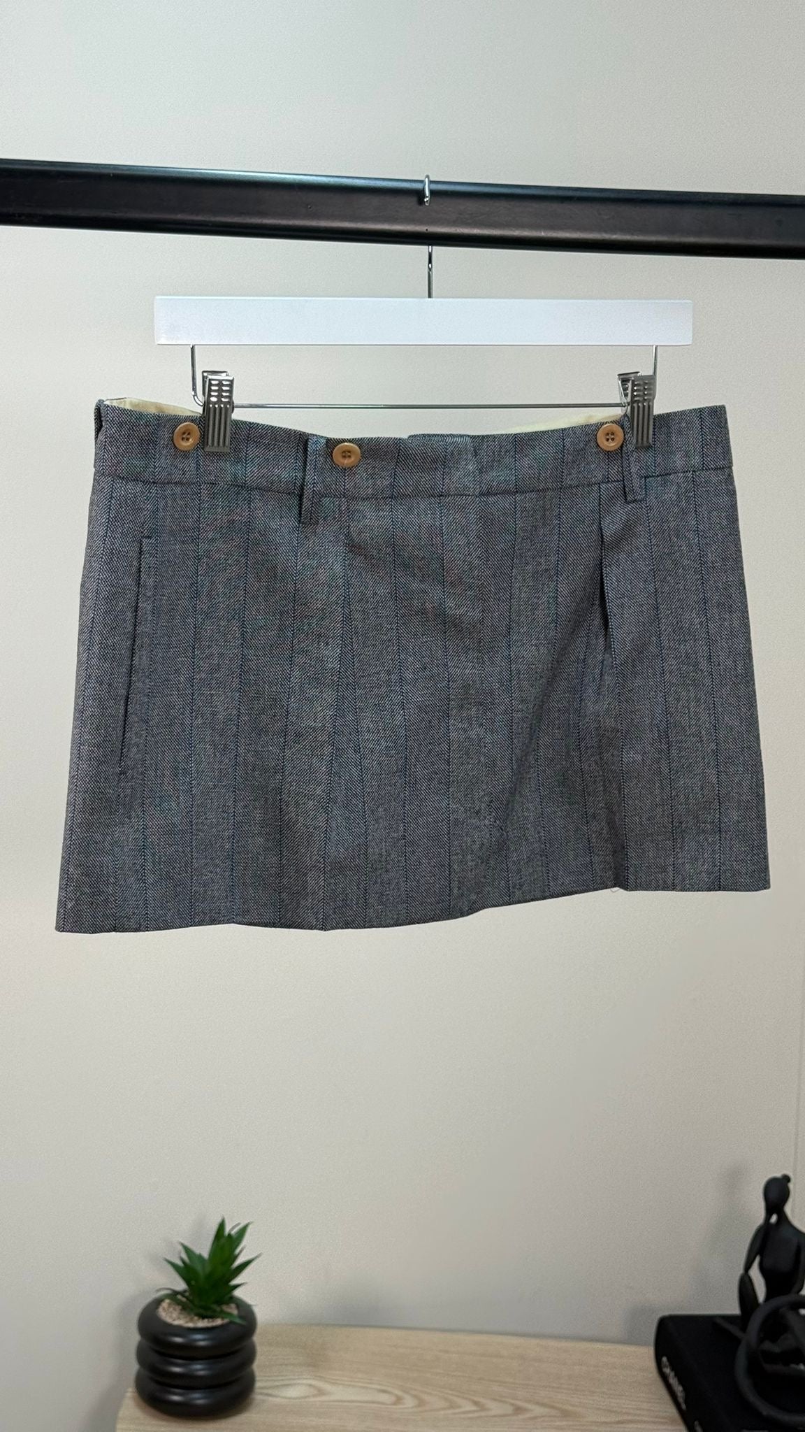 Prada Blue Pinstriped Mini Skirt -wool - IT 38/S-M