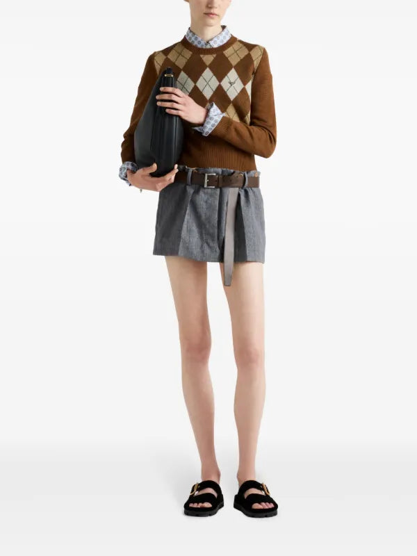 Prada Blue Pinstriped Mini Skirt -wool - IT 38/S-M