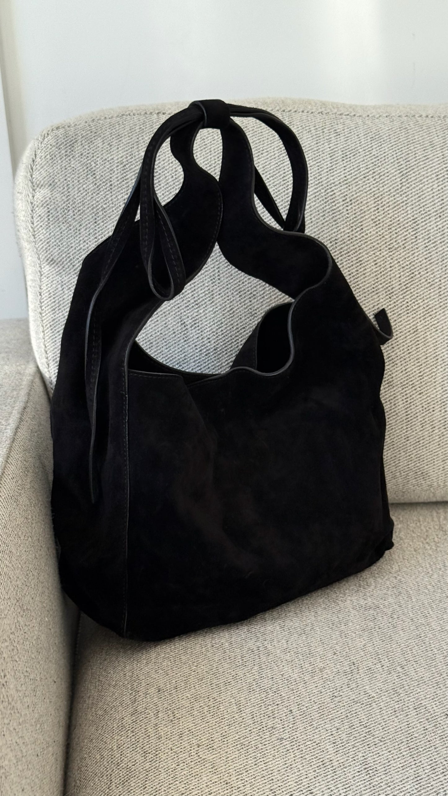 Reformation Small Vittoria Tote in Black Suede