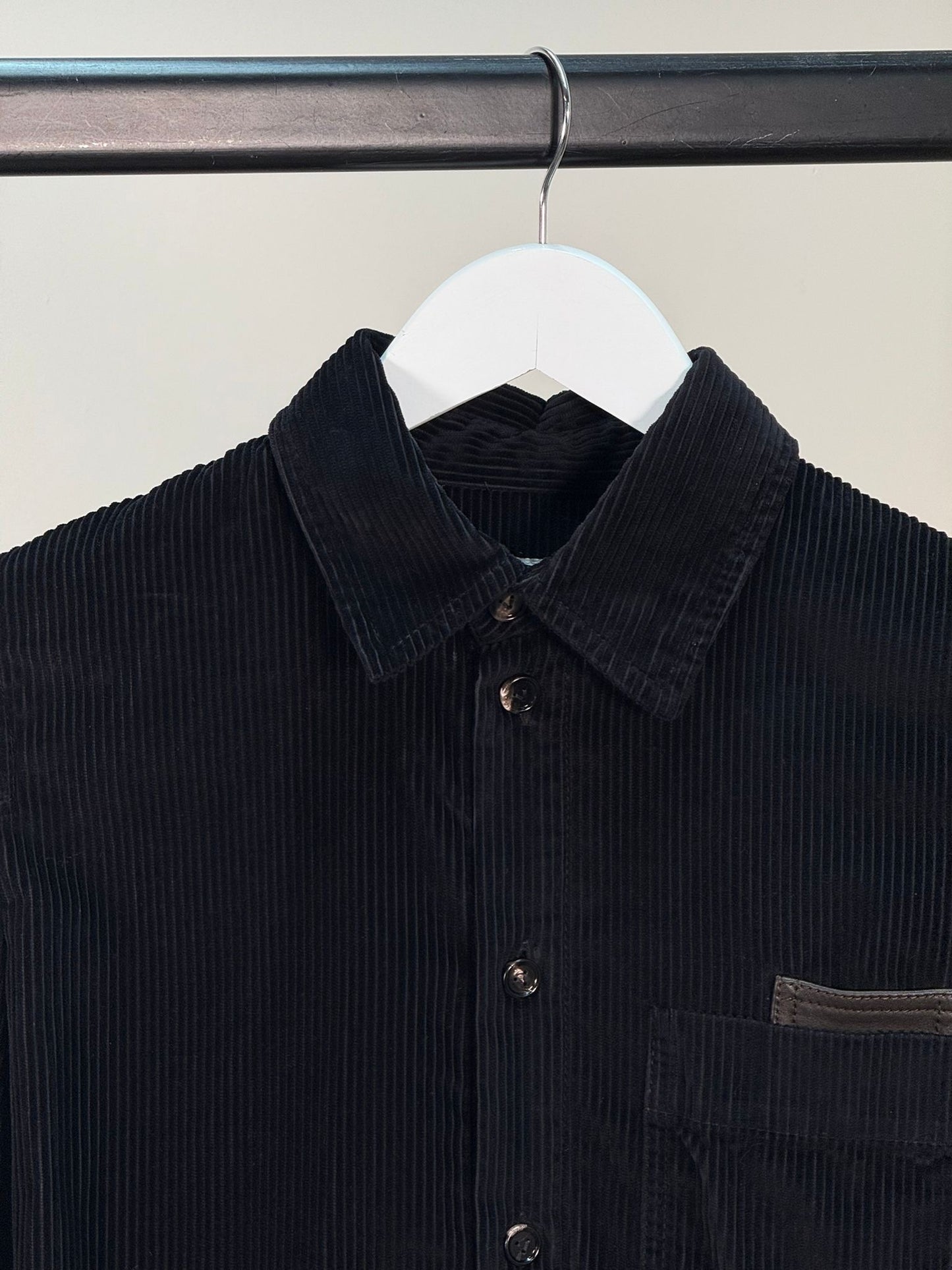 Bottega Veneta Black Ribbed Leather Trimmed Cotton Corduroy Overshirt Jacket - 40/M