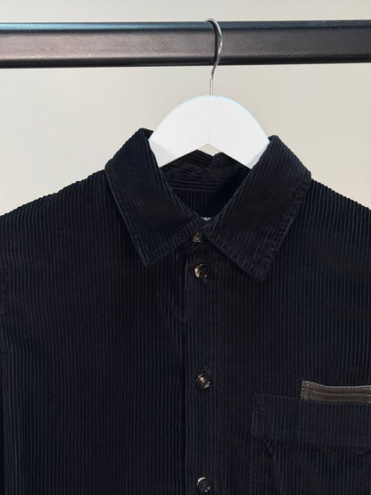 Bottega Veneta Black Ribbed Leather Trimmed Cotton Corduroy Overshirt Jacket - 40/M