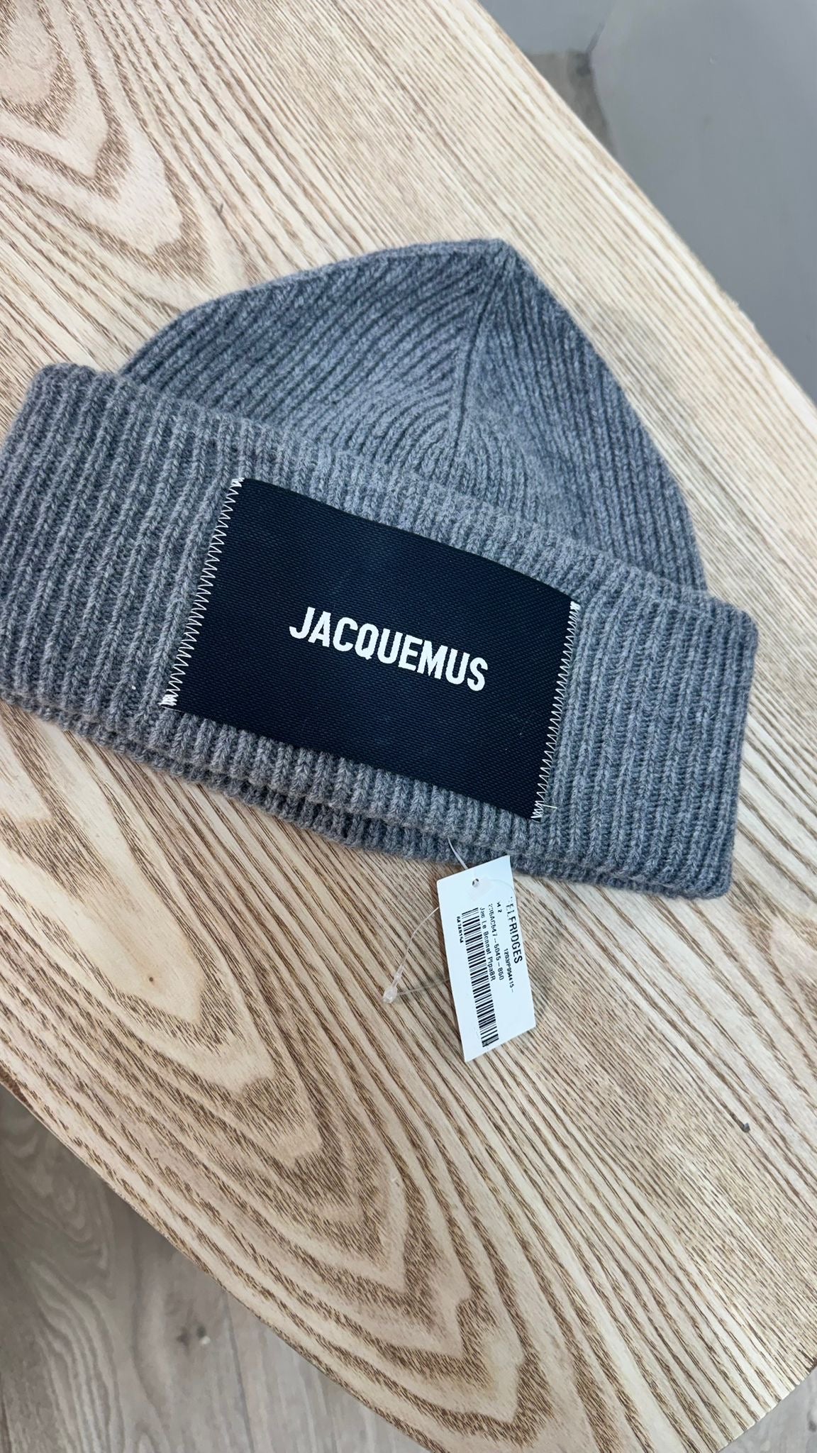 Jacquemus Grey Ribbed Le Bonnet Gros Beanie Hat -New In Tags
