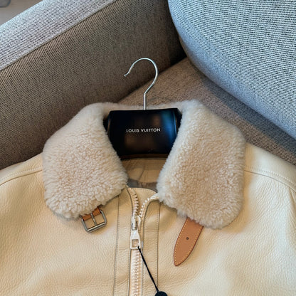 Louis Vuitton White/Cream Staples Edition Leather Aviator Bomber Jacket. collectors item , Brand New - XXL
