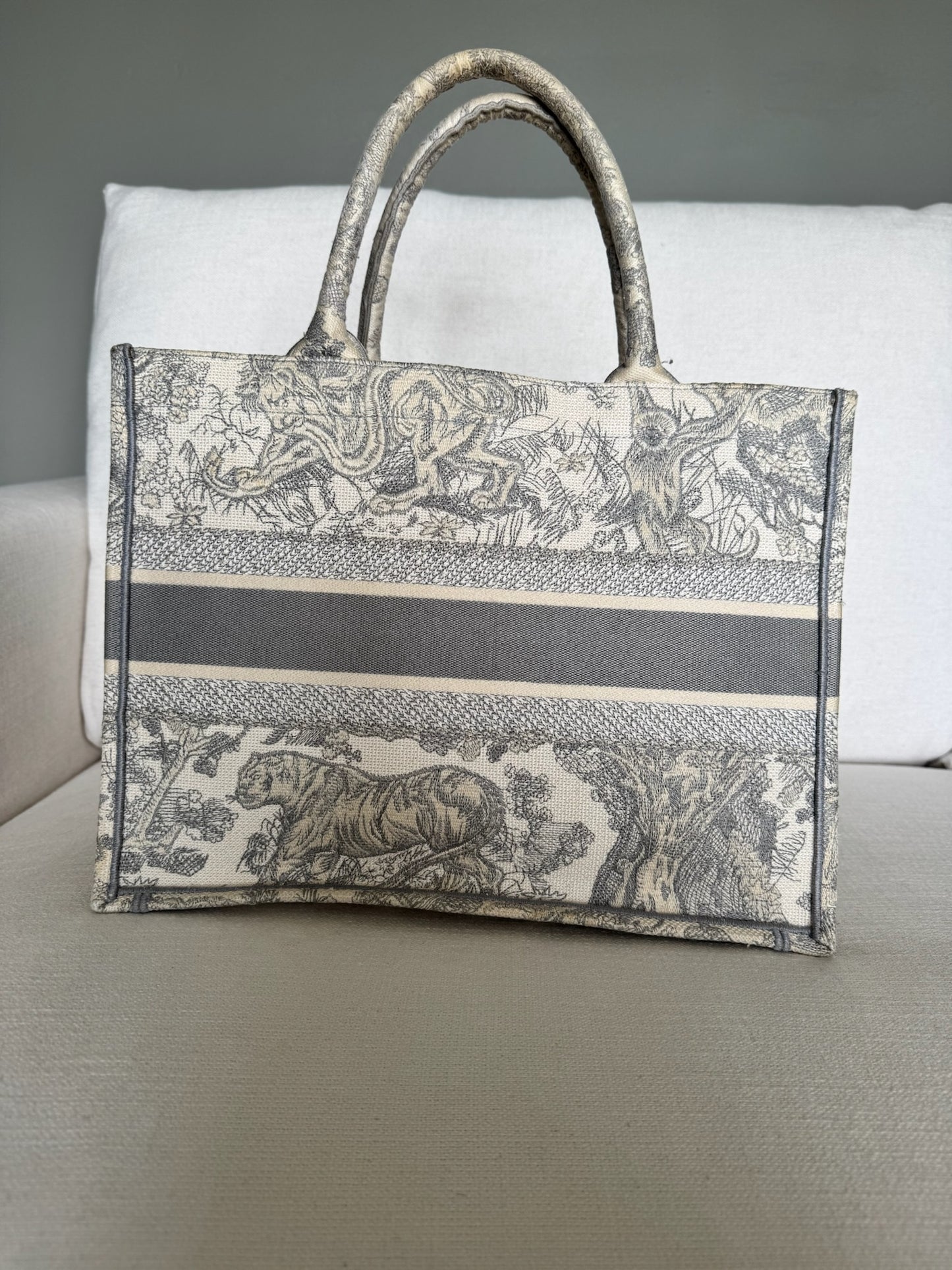 Christian Dior Medium Dior Book Tote - Gray Dior Oblique Embroidery and Calfskin
