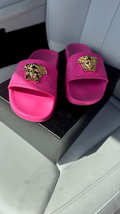 Versace Pink Medusa Pool Slides - UK 5