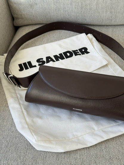 Jil Sanders Cannolo Leather Shoulder bag in Chocolate
