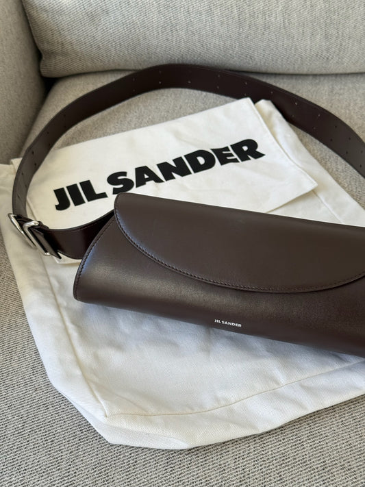 Jil Sanders Cannolo Leather Shoulder bag in Chocolate