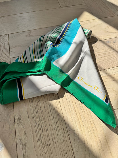 Christian Dior Cream Green Border Silk Scarf – 90 x 90 cm